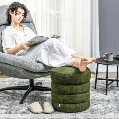 HOMCOM Kruk, rond, Teddyfleece, tot 120kg, Φ40x45H cm, Groen