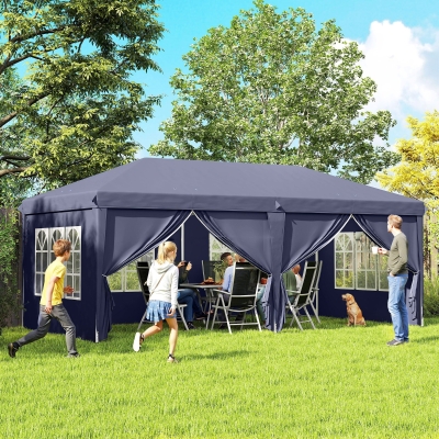 Outsunny Carpa Plegable 6x3x2,7 m con 4 Paneles 4 Ventanas 2 Puertas 1 Bolsa Anti-UV y 12 Orificios de Drenaje Azul