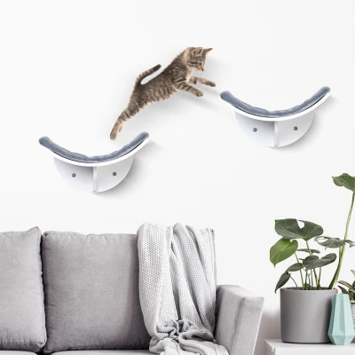 PawHut Katzenliege Katzen Wandliege Katzenbett Katzenregal Wandmontage Plüschauflage Grau 41 x 28 x 21 cm