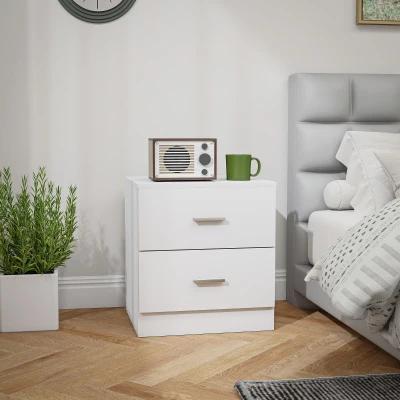 HOMCOM Mesa de Cabeceira Moderna Mesinha de Cabeceira com 2 Gavetas para Sala Quarto Capacidade 30 kg 45x39,5x49 cm Branco