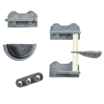 PawHut Kletterwand-Set für Katzen, Hängematte, Kratzbrett, Sprungplattformen, Plüsch, Sisal, Grau