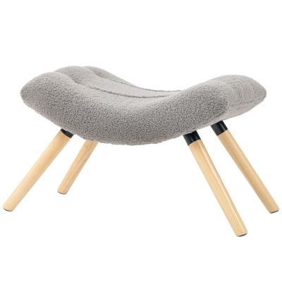 HOMCOM Moderne voetensteun met fleece bekleding en houten poten, gepolstert, voor woonkamer, slaapkamer, hal, Lichtgrijs