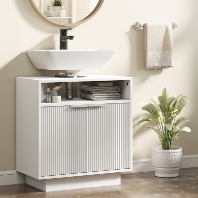HOMCOM Mueble bajo Lavabo con 2 Puertas Acanaladas y Compartimento Abierto para Lavabo sin Pedestal 60x33x63 cm Blanco