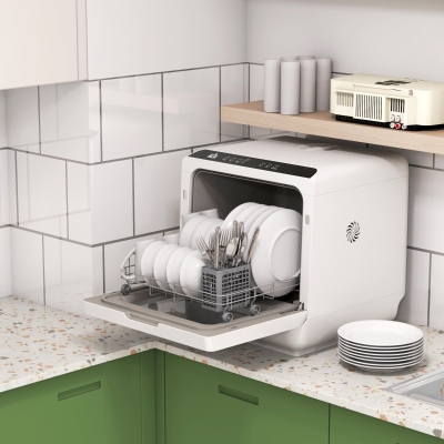 HOMCOM Lavavajillas Pequeño con 5+1 Programas Dos Modos de Suministro de Agua Depósito de Agua de 6L Pantalla LED Blanco