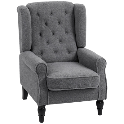HOMCOM Wingback Tufted Accent Chair Retro Charcoal Grey
