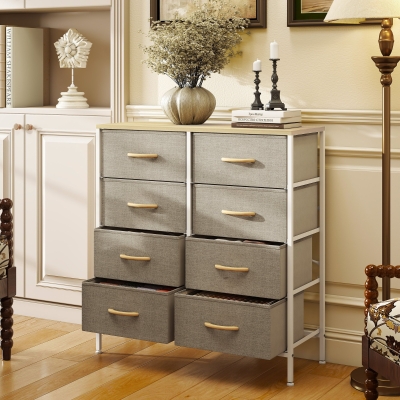 HOMCOM Industrial Chest 8-Drawer Steel Frame Maple Wood