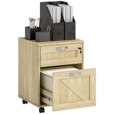 Vinsetto Cajonera de Oficina con 2 Cajones Cajonera con Ruedas con Cerradura Carpetas Colgantes para Tamaño A4 41x42x56cm Natural