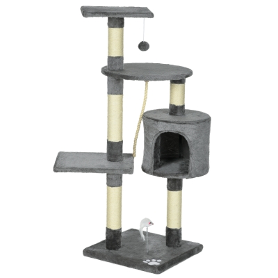PawHut Kratzbaum für Katzen Höhe 116 cm Katzenturm mit Sisalpfosten Höhle Plattformen und Spielzeug Dunkelgrau