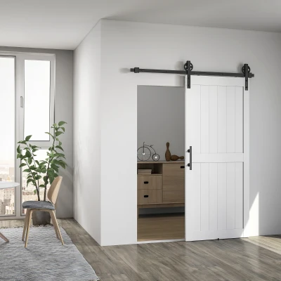 HOMCOM Porta Scorrevole in Stile Country Bianco e Nero