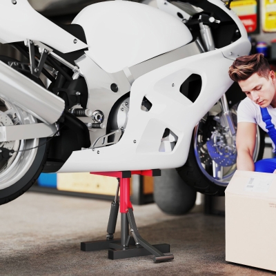 HOMCOM Caballete Elevador de Moto en Acero Capacidad 150kg Altura Ajustable y Plataforma Antideslizante Rojo