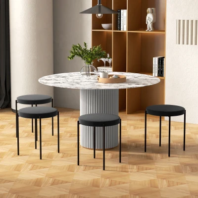 HOMCOM Lot de 4 Chaises Cuisine Sans Dossier Siège Rembourré Noir