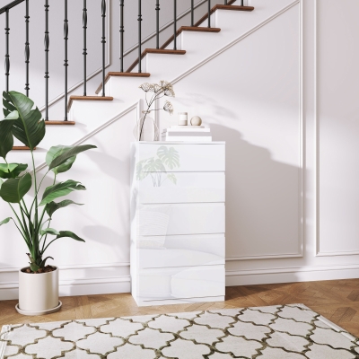 HOMCOM Cómoda con 5 Cajones Cajonera de Estilo Moderno para Dormitorio Entrada Salón 55x33x100 cm Blanco Brillante