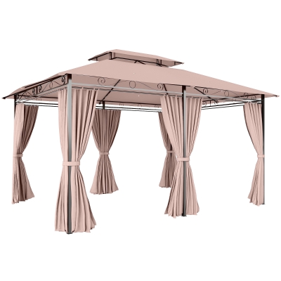 Outsunny 4x3m Garden Gazebo Steel Frame with Curtains Brown