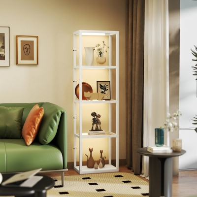 HOMCOM LED Floor Lamp 4-Layer Glass Shelves White