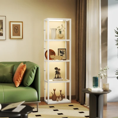 HOMCOM LED Floor Lamp 4-Layer Glass Shelves White
