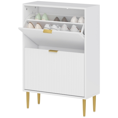 HOMCOM Schuhschrank Slim für 12 Paare Schuhe mit 2 Klappschubladen und Verstellbaren Regalen, 60x24x91.5 cm, Weiß