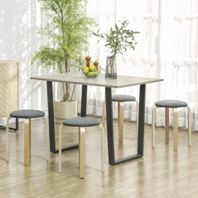 HOMCOM Conjunto de 4 Bancos Empilháveis Redondos Bancos Baixos de Cozinha com Assento Acolchoado Ø40x45 cm Cinzento e Madeira