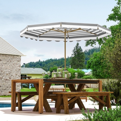 Outsunny Sombrilla Grande con Protección UV 50+ y Toldo Ajustable para Jardín Patio y Terraza Ø2,68x2,37 m Rayas Gris y Blanco