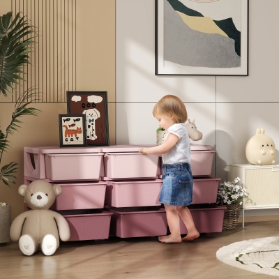 HOMCOM Kids Storage Unit with 9 Drawers Pink