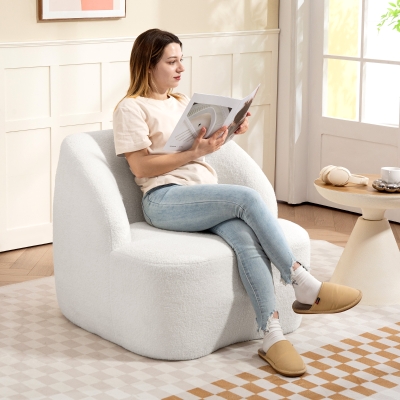 HOMCOM Sillón de Lectura Tapizado en Borreguito Diseño Curvo Acolchado Grueso No Requiere Montaje Crema