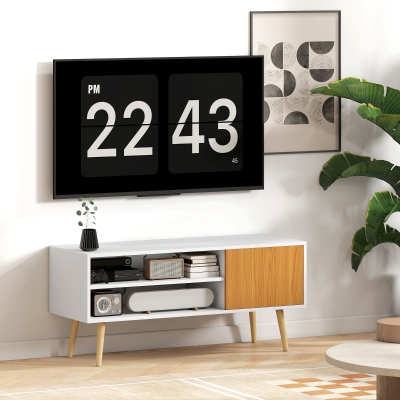 HOMCOM Móvel de TV com 2 Prateleiras de Armazenamento e Armário para Televisores até 55 Polegadas 110x40x50 cm Branco e Madeira