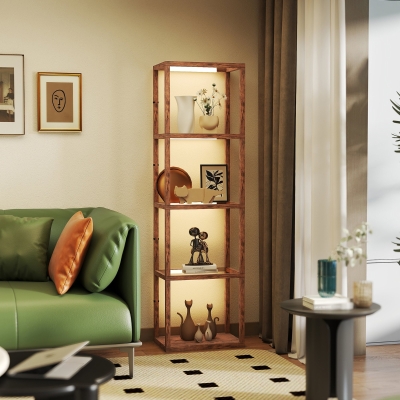 HOMCOM LED Floor Lamp with Glass Shelves Rustic Brown