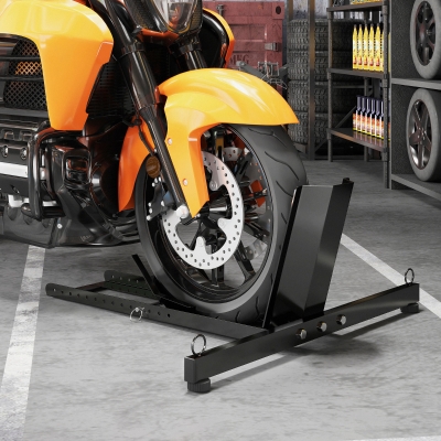 HOMCOM Caballete Bloqueador de Rueda para Moto Soporte Ajustable en 14 Niveles para Ruedas 34-84 cm Negro