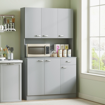 HOMCOM Alacena de Cocina Aparador de Comedor con 1 Cajón 6 Puertas y Estantes Ajustable Estilo Moderno 101x39x180 cm Gris