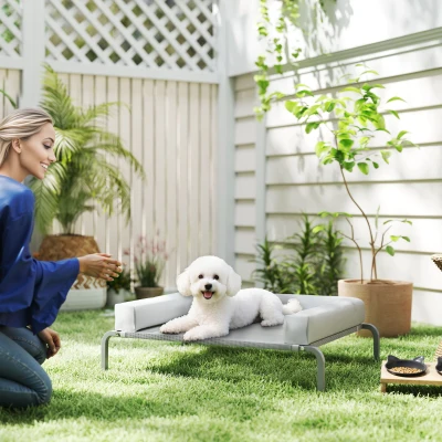 PawHut Cama Elevada para Cães com Latertais Amovíveis Cama Elevada para Cães Pequenos Portátil com Malha Respirável 90x65x30 cm Cinza