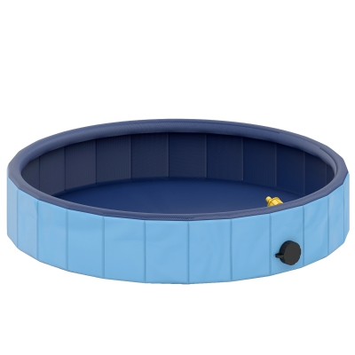 PawHut Piscina para Cães Dobrável com Aspersor Piscina Portátil em PVC Antiderrapante e Resistente ao Desgaste Ø80×20 cm Azul