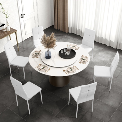 HOMCOM Juego de 6 Sillas de Comedor Tapizada en PU con Respaldo Alto con Botones y Patas de Acero Diseño Moderno Blanco