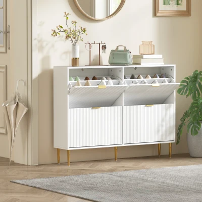 HOMCOM Schuhschrank Slim für 20 Paar Schuhe mit 4 klappbaren Schubladen und verstellbaren Regalen, 105x24x91,5 cm, Weiß