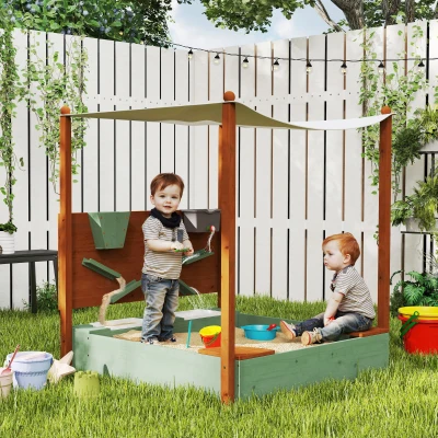 AIYAPLAY Sandkasten mit Sonnendach für Kinder, 2 Aufbewahrungsbehälter, 116L x 112,5B x 128H cm, Tannenholz, Kunststoff, Grün