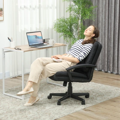 HOMCOM Linen-Look Padded Office Chair - Black