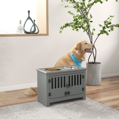 PawHut Stazione di Alimentazione 60cm x 30cm x 43cm Grigio