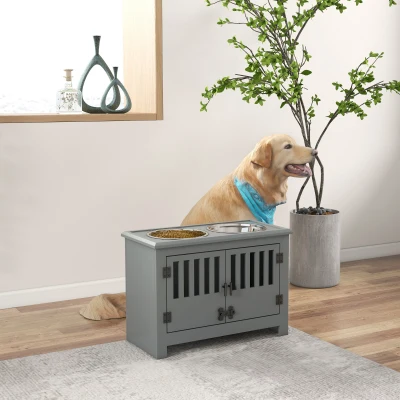 PawHut Stazione di Alimentazione 60cm x 30cm x 43cm Grigio