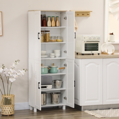HOMCOM Alacena de Cocina Armario de Almacenaje Multifuncional con 4 Puertas y Estantes Ajustables 60x30x171 cm Blanco