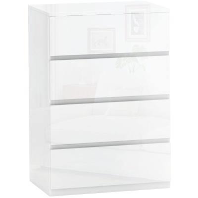 HOMCOM Cómoda con 4 Cajones Cajonera de Estilo Moderno para Dormitorio Entrada Salón 55x33x80 cm Blanco Brillante