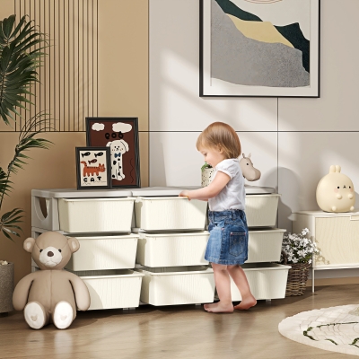 HOMCOM Kids Storage Unit with 9 Drawers Cream