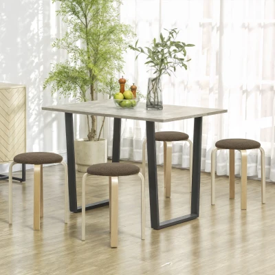 HOMCOM Conjunto de 4 Bancos Empilháveis Redondos Bancos Baixos de Cozinha com Assento Acolchoado Ø40x45 cm Marrom e Madeira