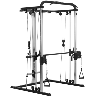 SPORTNOW Máquina Multifunción de Musculación con Soporte para Sentadillas y Barra para Pesas para Entrenamiento Fitness Negro
