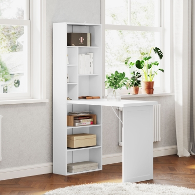 HOMCOM Klappbarer Computertisch mit Bücherregal, Arbeitsplatz, Whiteboard und verstellbarem Regal, 98x51x153 cm, weiß