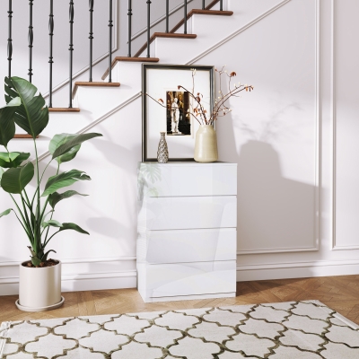 HOMCOM Cómoda con 4 Cajones Cajonera de Estilo Moderno para Dormitorio Entrada Salón 55x33x80 cm Blanco Brillante