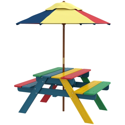Outsunny Kids Table & Chair Set with Parasol, Multicoloured