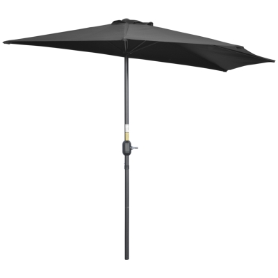 Outsunny 2.7m Half Parasol Patio Umbrella with Steel Ribs Black