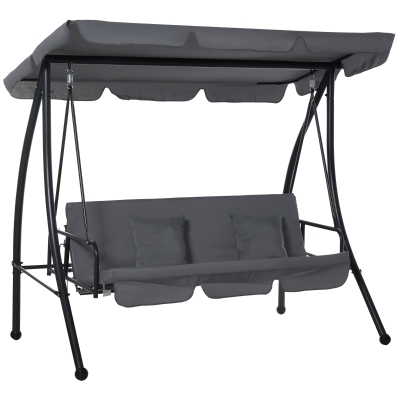 Outsunny 2-in-1 Patio Swing Chair Dark Grey 3 Seater
