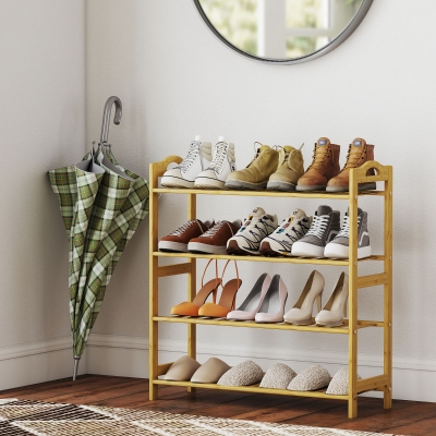 HOMCOM Estantería para Zapatos de Bambú para 12 Pares de Zapatos para Entrada Pasillo Dormitorio 67,5x24,7x72 cm Natural