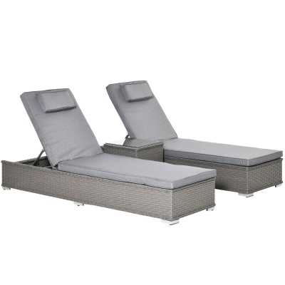 Outsunny Rattan Sun Lounger Set with Side Table Grey