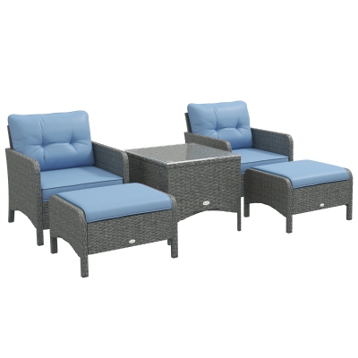 Outsunny 5-Piece Wicker Garden Sofa Set with Cushions Blue