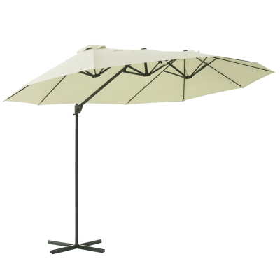 Outsunny Sombrilla Doble de 270x445x260 cm Parasol Grande Inclinable con Manivela para Abrir y Cerrar Fácil Color Beige